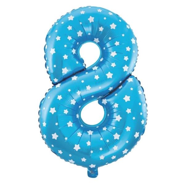 Imagen de Globo Número 8 Azul estrellas (90cm)