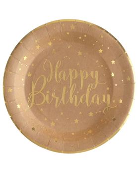 Imagen de Platos Happy Birthday Kraft Dorado cartón 22,5cm (10 unidades)