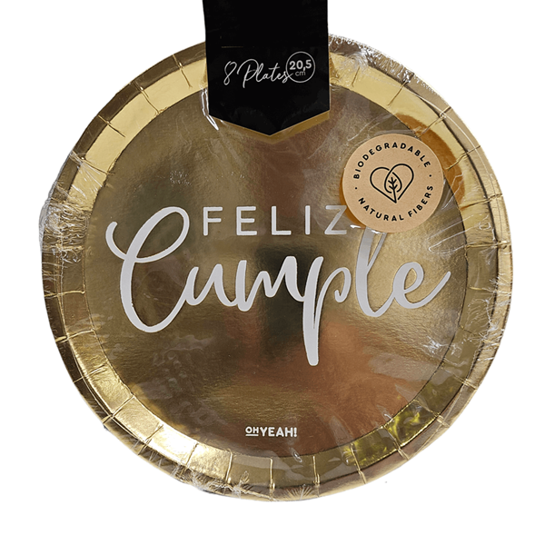 Imagen de Platos Feliz Cumple Dorado 20cm (8)