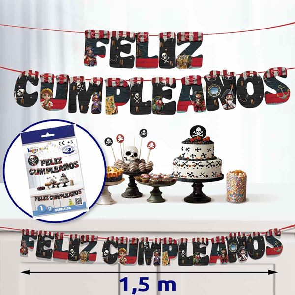 Imagen de Guirnalda Pirata Feliz Cumpleaños cartón (1.5m)
