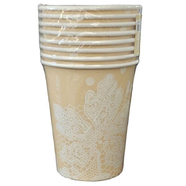 Imagen de Vasos Marfil Encaje Blanco cartón 250ml (8 unidades)