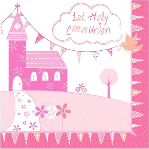 Picture of Servilletas Comunión Rosa Iglesia papel 33cm (16 unidades)