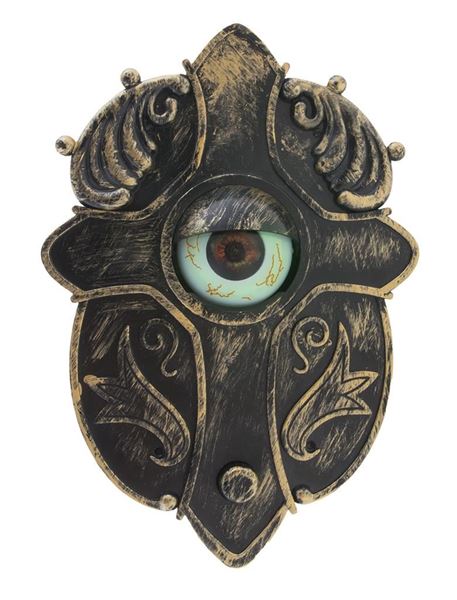 Imagen de Decoración Timbre Ojo Embrujado Halloween, Luz, Sonido y Movimiento (14 x 5 x 20 cm)