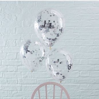 Imagens de Globos Confeti Plateados Látex (5 unidades)