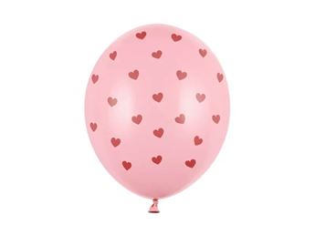Imagens de Globos Rosa Pastel con Corazones Rojos 30cm (6uds)