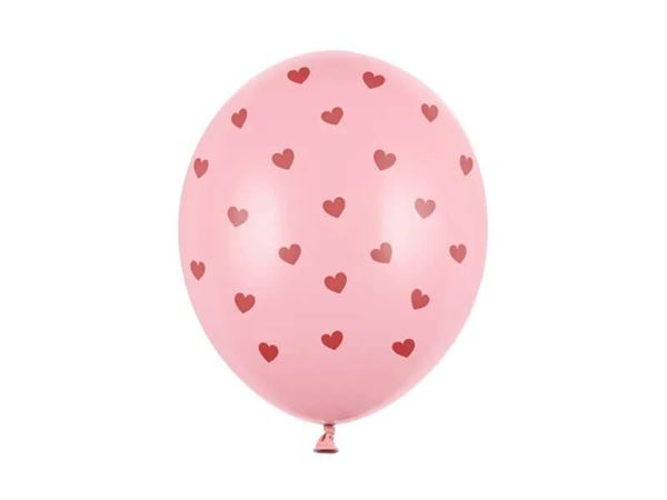 Imagens de Globos Rosa Pastel con Corazones Rojos 30cm (6uds)