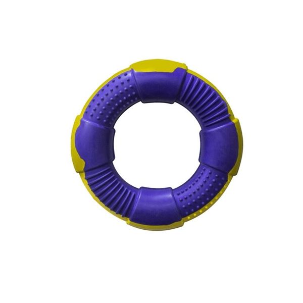 Imagen de Aro Violeta y Amarillo 13 cm – Juguete de Agarre y Mordida para Perros