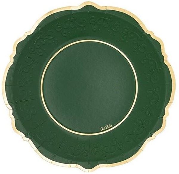 Imagens de Platos Liberty Verde Borde Dorado cartón 27cm (8 unidades)