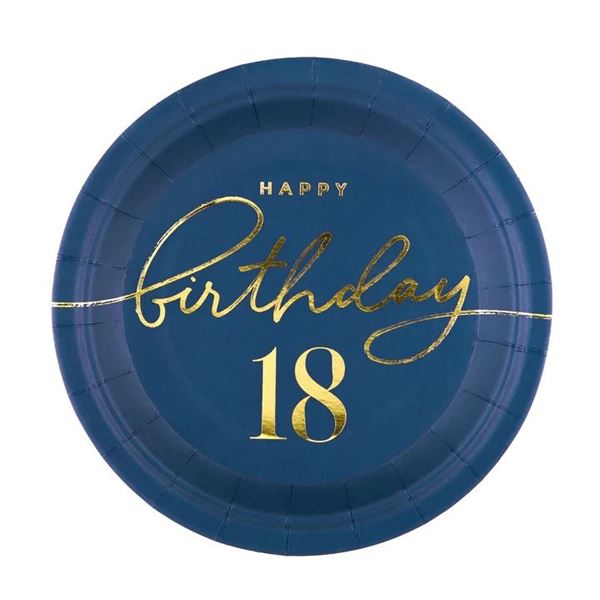 Imagens de Platos Azul Happy Birthday 18 cartón 18 cm (6 uds)