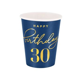 Picture of Vasos Azul Happy Birthday 30 cartón (6uds)