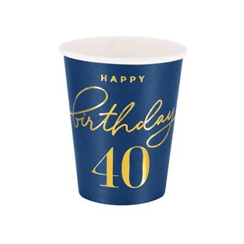Imagens de Vasos Azul Happy Birthday 40 cartón (6 unidades)