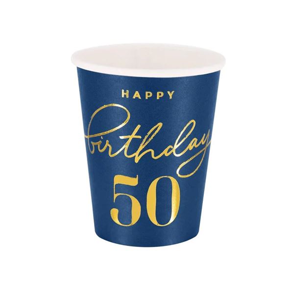 Picture of Vasos Azul Happy Birthday 50 cartón (6 unidades)