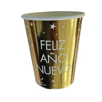 Imagen de Vasos Feliz Año Nuevo Dorados Destellos cartón 270ml (6 unidades)
