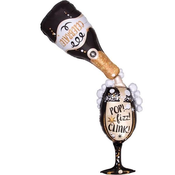 Imagen de Globo Gigante Forma de Botella de Champán y Copa Foil (177cm)
