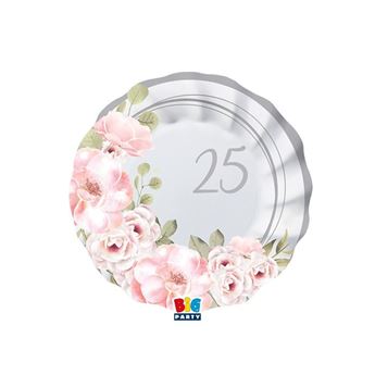 Imagen de Platos 25 Aniversario Floral cartón 18cm (8 unidades)