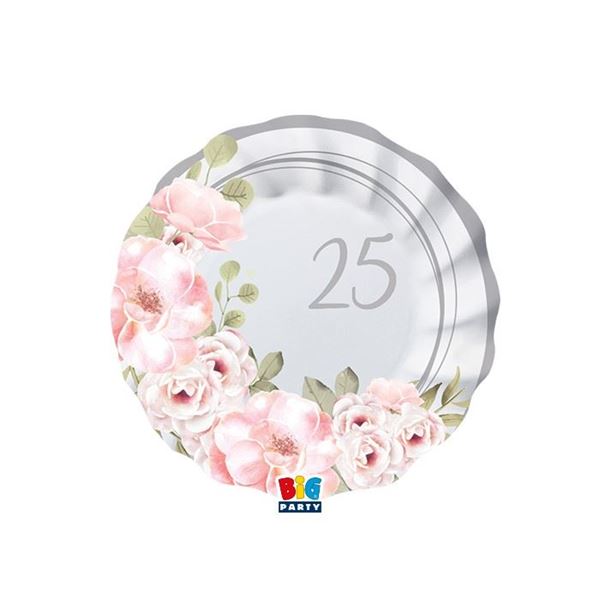 Imagen de Platos 25 Aniversario Floral cartón 18cm (8 unidades)
