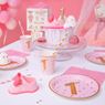 Picture of Platos Primer Cumpleaños Rosa y Dorado cartón 18cm (6 unidades)