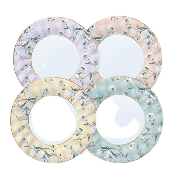 Picture of Platos Floral Vichy cartón 25cm (8 unidades)