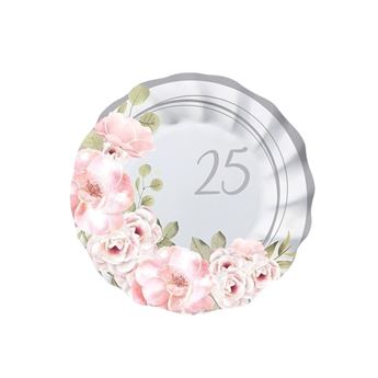 Imagen de Platos Floral 25 Aniversario cartón 20cm (8 unidades)