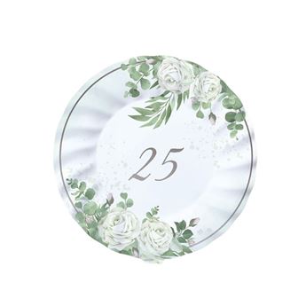 Imagen de Platos 25 Aniversario Eucalipto cartón 20cm (6 unidades)