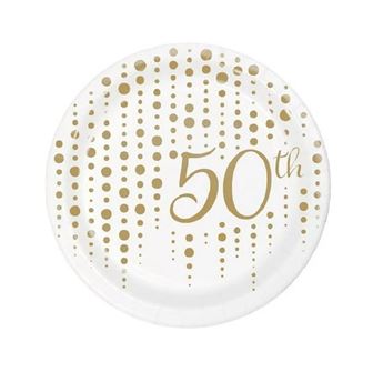 Imagens de Platos 50 Aniversario Lunares Dorados cartón 18cm (8 unidades)