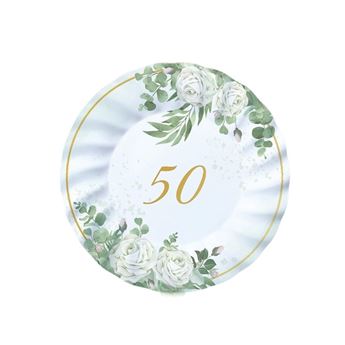 Imagen de Platos 50 Aniversario Eucalipto cartón 20cm (6 unidades)