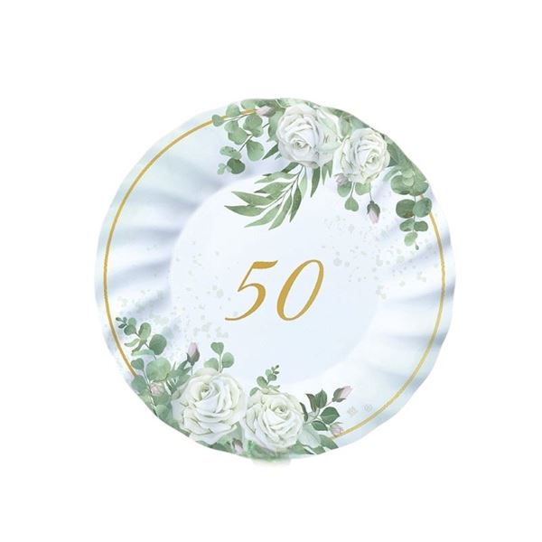Imagen de Platos 50 Aniversario Eucalipto cartón 20cm (6 unidades)