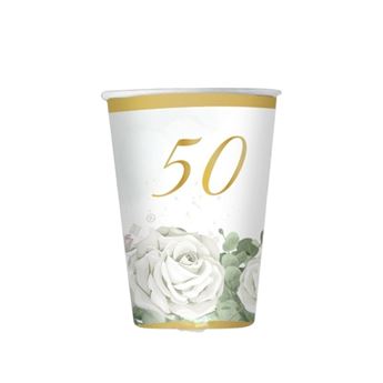 Imagen de Vasos 50 Aniversario Eucalipto cartón 250ml (6 unidades)