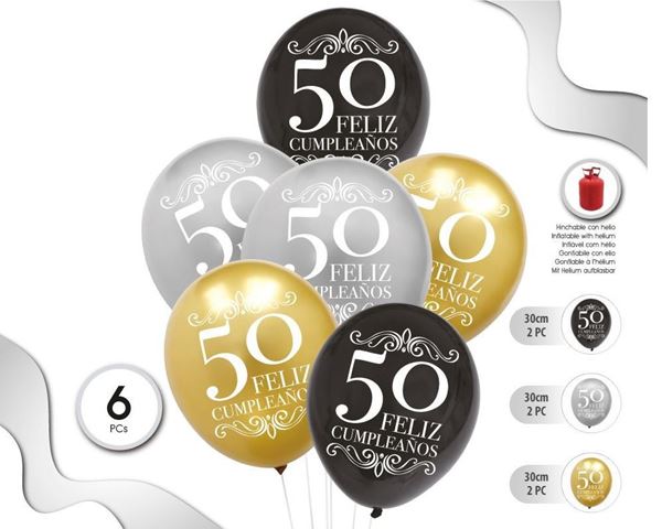 Imagen de Globos 50 Años Feliz Cumpleaños Mix (6 unidades)