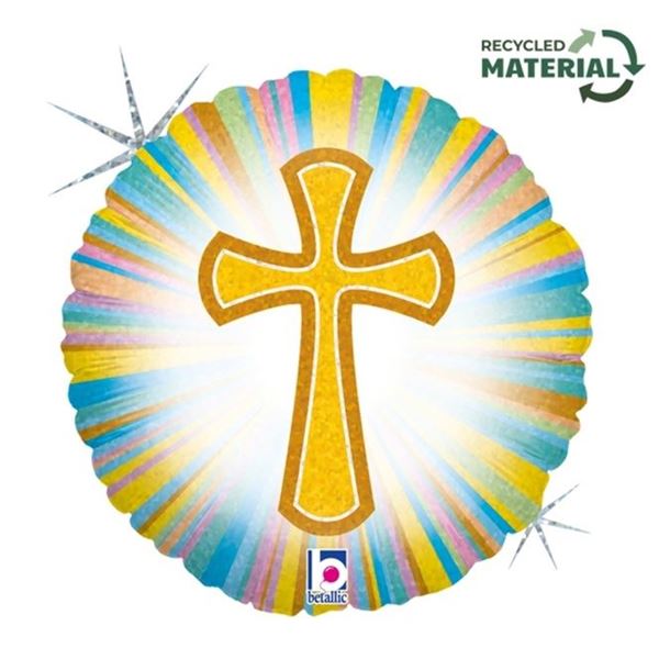 Imagens de Globo Cruz Dorada Holográfico Foil (45cm)
