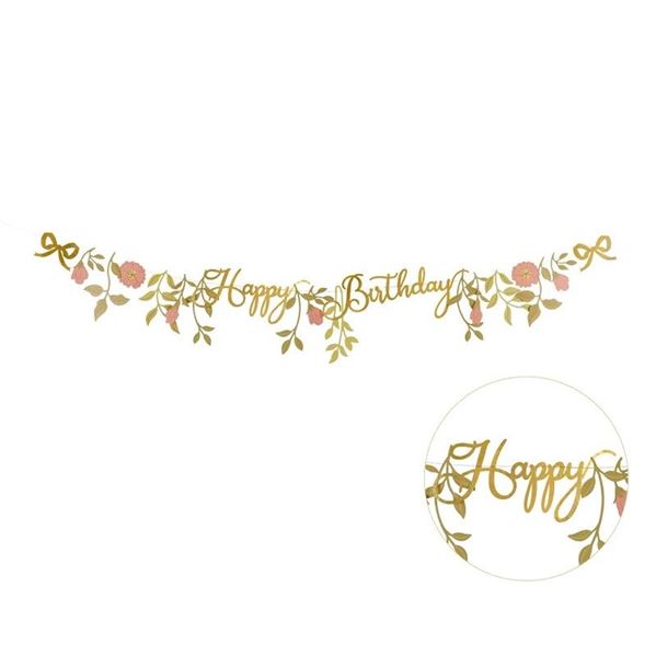 Picture of Guirnalda Happy Birthday Flores Rosa y dorado (1.3m)