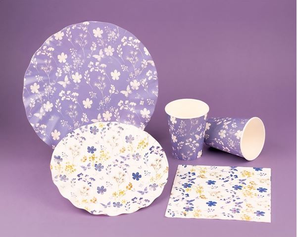 Imagens de Platos Flores Lilas cartón 25cm (6uds)