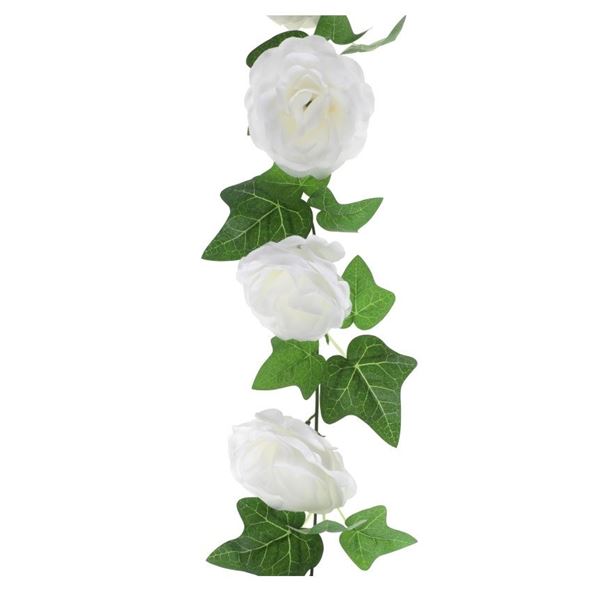 Imagens de Guirnalda de Tela Rosas Blancas y Hiedra (180cm)