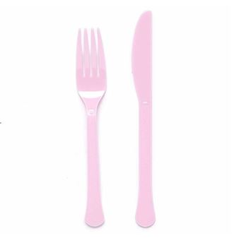 Imagen de Cubiertos Rosa Nube Tenedor y Cuchillo Plástico Reutilizables (12x2 unidades)