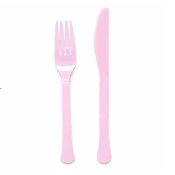 Picture of Cubiertos Rosa Nube Tenedor y Cuchillo Plástico Reutilizables (12x2 unidades)