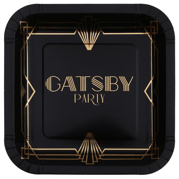 Imagen de Platos Gatsby Party Negros Dorados cartón 23cm (10 unidades)
