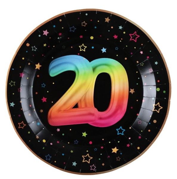 Imagen de Platos 20 Cumpleaños Aniversario Fiesta cartón 22.5cm  (6uds)