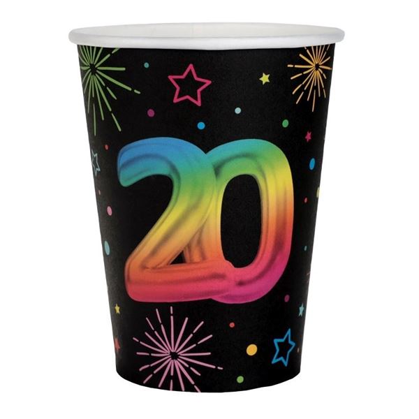 Imagen de Vasos 20 Cumpleaños Aniversario Fiesta cartón 270ml (6uds)