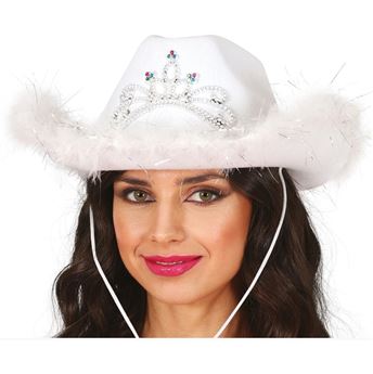 Imagen de Sombrero Vaquera Blanco con Boa y Tiara