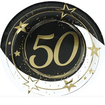 Imagen de Platos 50 Cumpleaños Estrellas cartón 23cm (6 uds.)