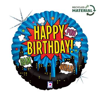 Imagen de Globo Superhéroe Happy Birthday Cómic foil