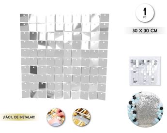 Imagen de Panel de lentejuelas Plata Cuadrados 30x30cm (12uds)