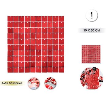 Imagen de Panel de lentejuelas Rojo Cuadrados 30x30cm (12uds)