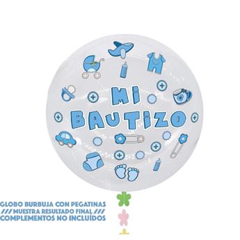 Imagen de Globo Burbuja Mi Bautizo Azul 45cm (Incluye pegatinas)