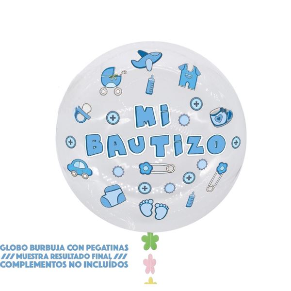 Imagen de Globo Burbuja Mi Bautizo Azul 45cm (Incluye pegatinas)