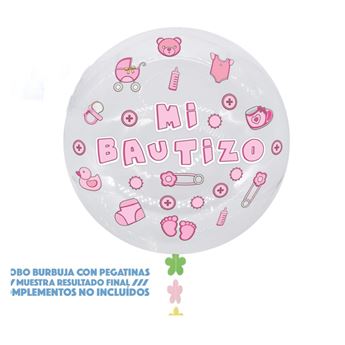 Imagen de Globo Burbuja Mi Bautizo Niña 45cm (Incluye pegatinas)