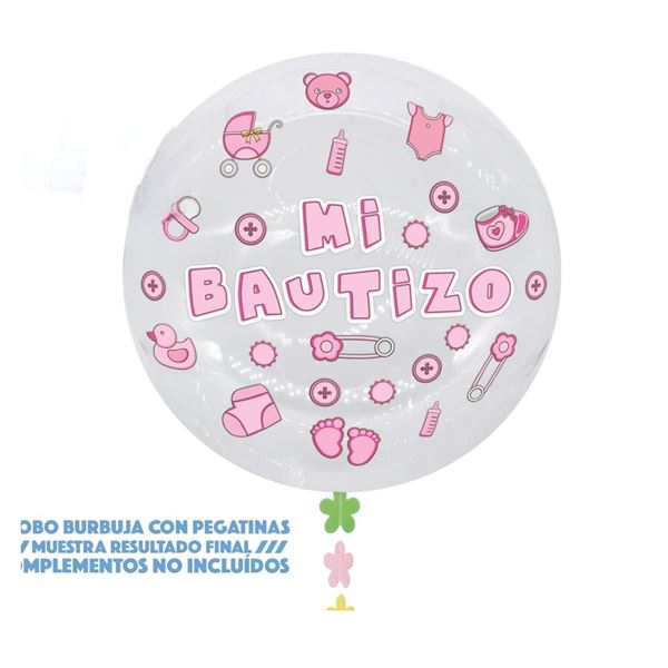 Imagen de Globo Burbuja Mi Bautizo Niña 45cm (Incluye pegatinas)