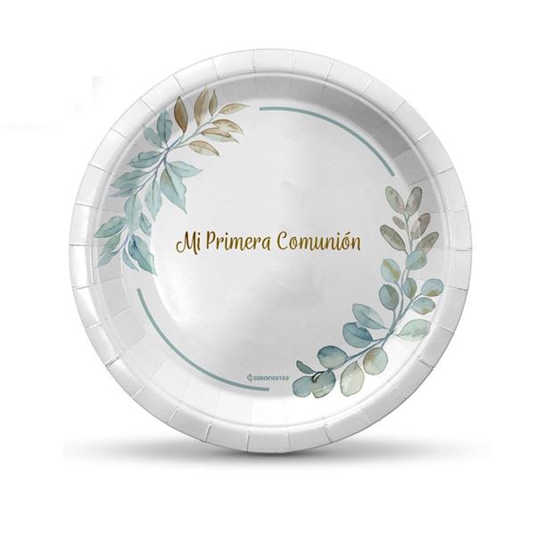 Imagen de Platos Mi Primera Comunión Hojas cartón 18cm (8 unidades)