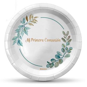 Imagen de Platos Mi Primera Comunión Hojas cartón 23cm (6 unidades)