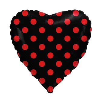 Imagen de Globo Corazón negro Lunares Rojos Foil 45cm